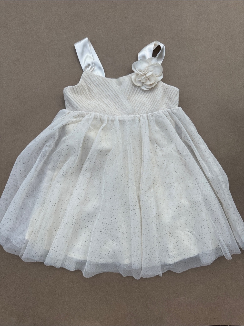 H&M White Sparkle Tulle Dress with Flower Strap